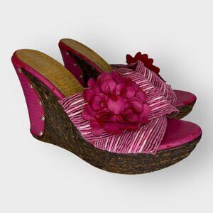 Pink Leather Floral Wedge Sandals – Retro Statement